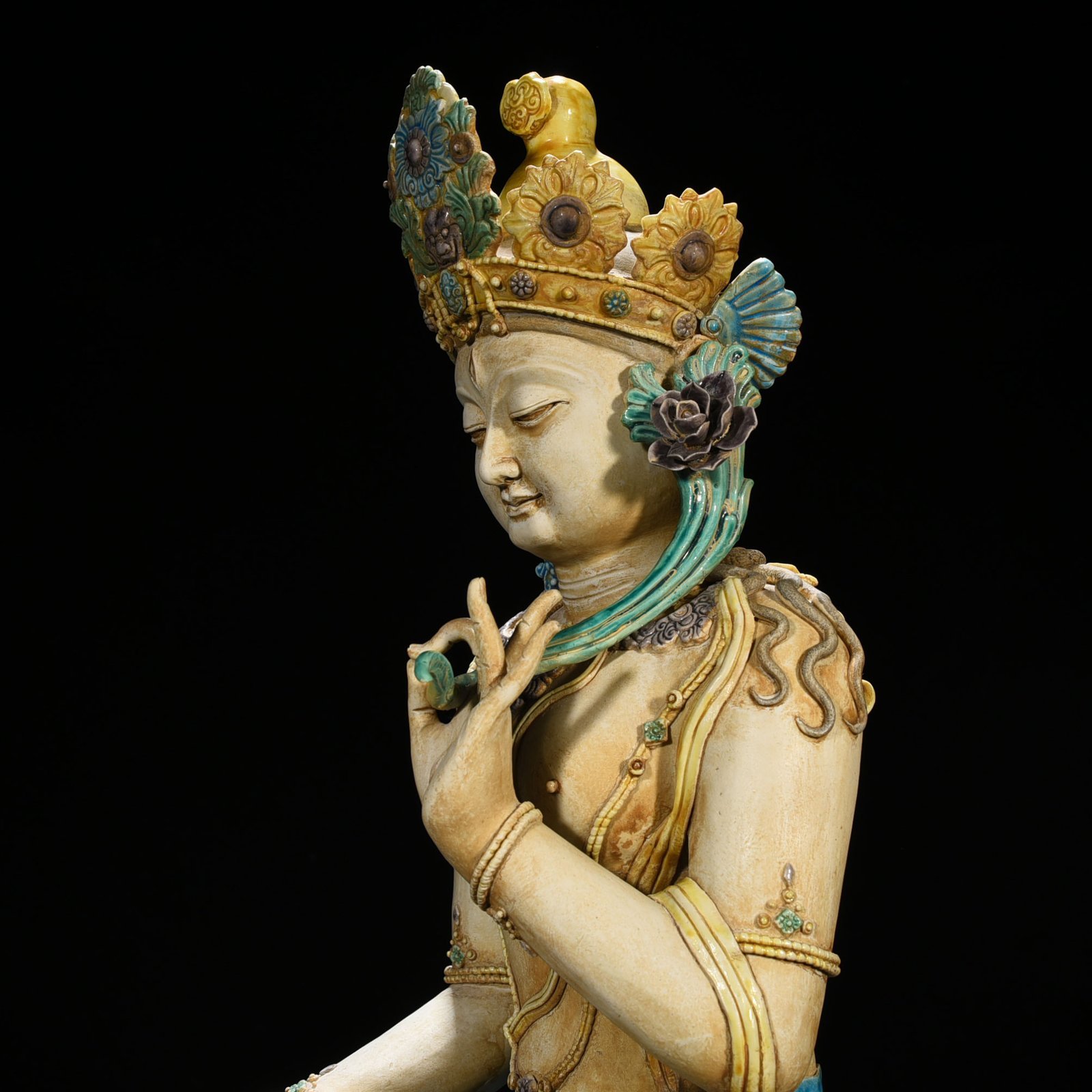 Ming Dynasty Jiajing Su three-color Guanyin Buddha statue