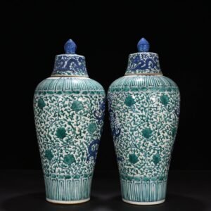 Ming Dynasty Jiajing green color blue and white dragon pattern plum vase