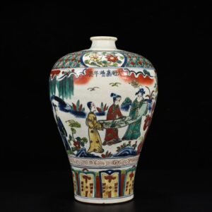 Ming Dynasty Jiajing blue and white plum vase with colorful figure pattern