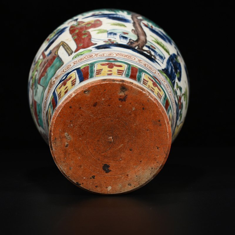 Ming Dynasty Jiajing blue and white plum vase with colorful figure pattern