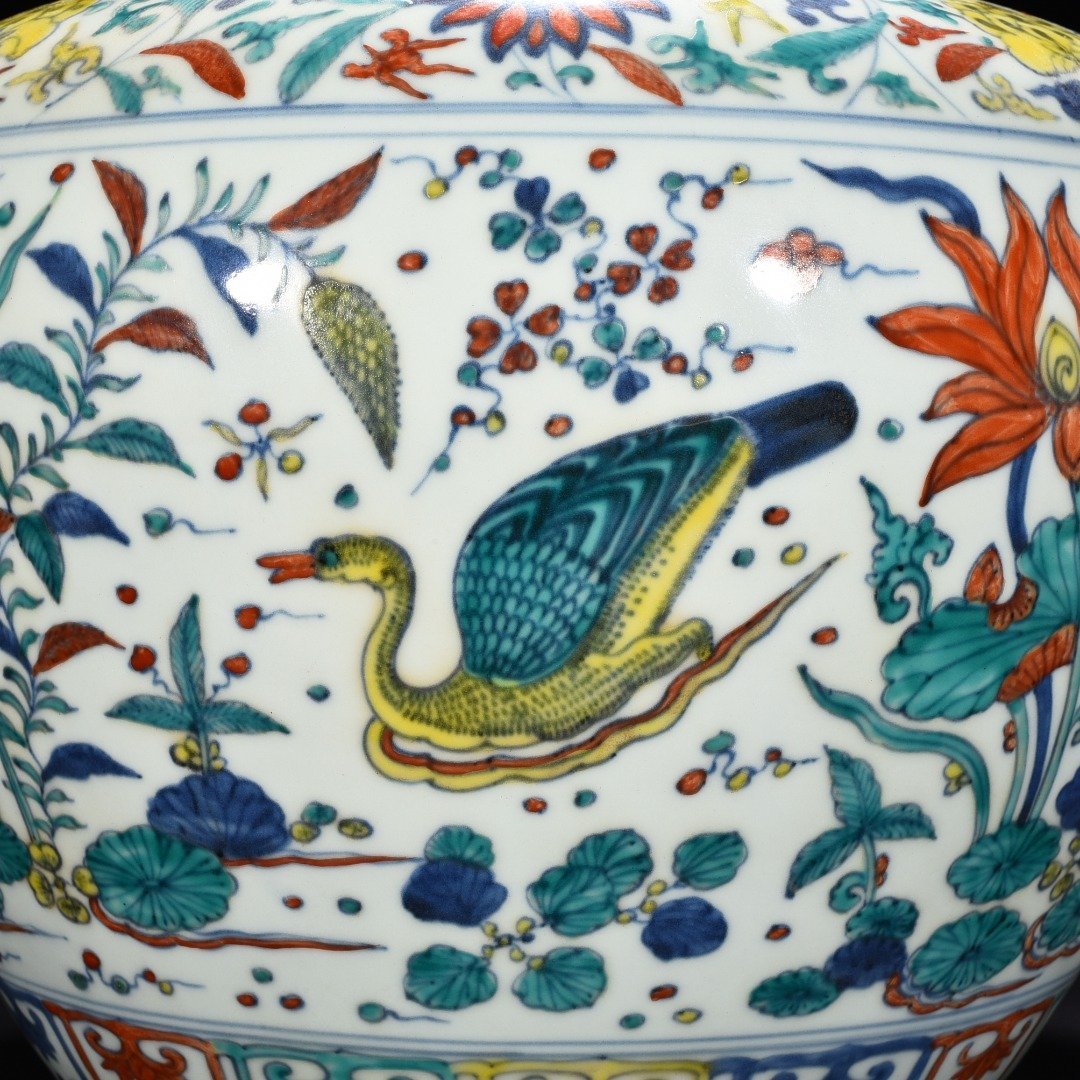 Ming Dynasty Jiajing Blue and White Colorful Lotus Pond Jar