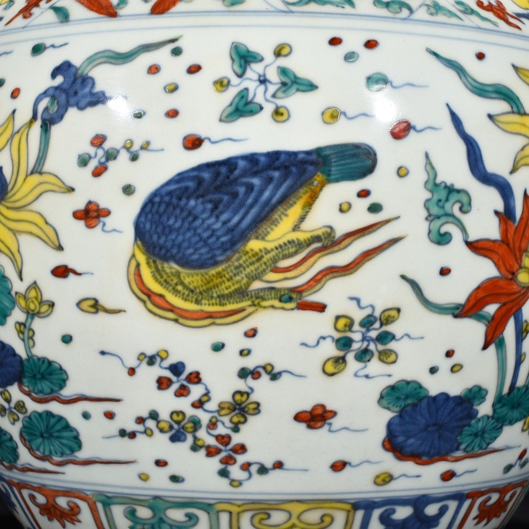 Ming Dynasty Jiajing Blue and White Colorful Lotus Pond Jar