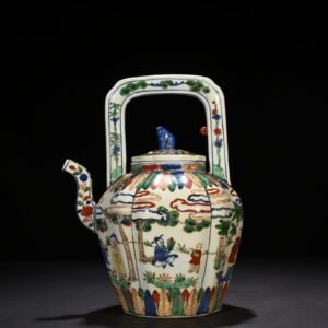 Ming Dynasty Jiajing blue and white multicolored Taoist figure teapot
