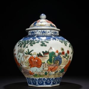 Ming Dynasty Jiajing blue and white multicolored Taoist figure pattern Bafang General jar