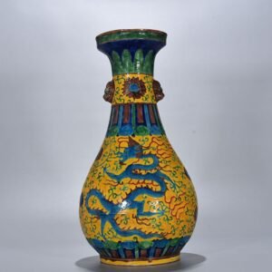 Ming Dynasty Jiajing yellow ground enamel pan-mouth vase