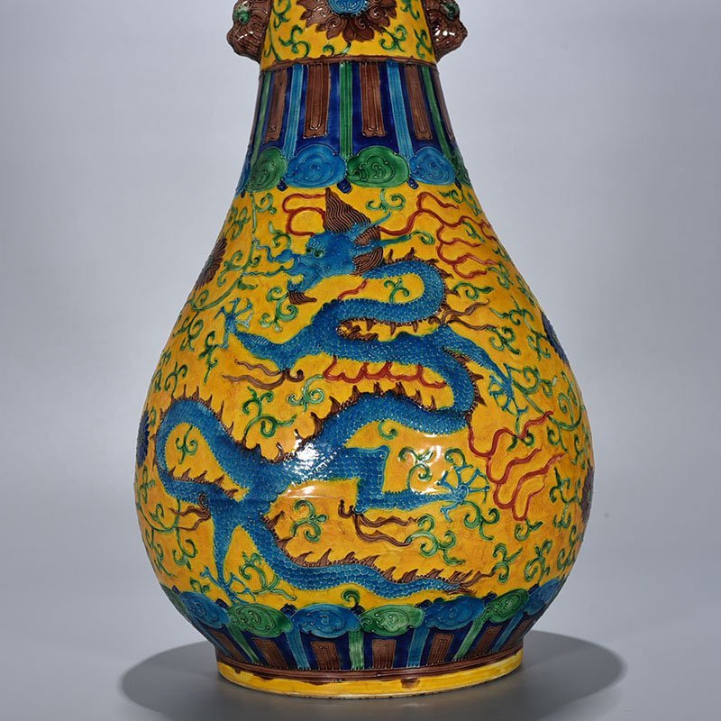 Ming Dynasty Jiajing yellow ground enamel pan-mouth vase