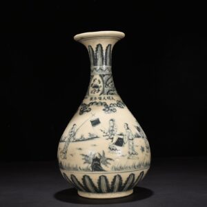 Ming Dynasty blue and white lady figure pattern jade pot spring vase