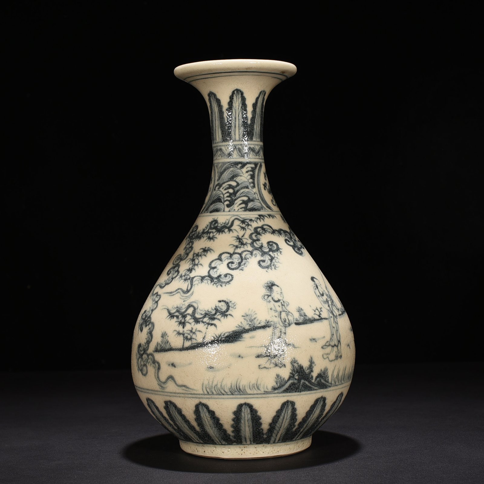 Ming Dynasty blue and white lady figure pattern jade pot spring vase