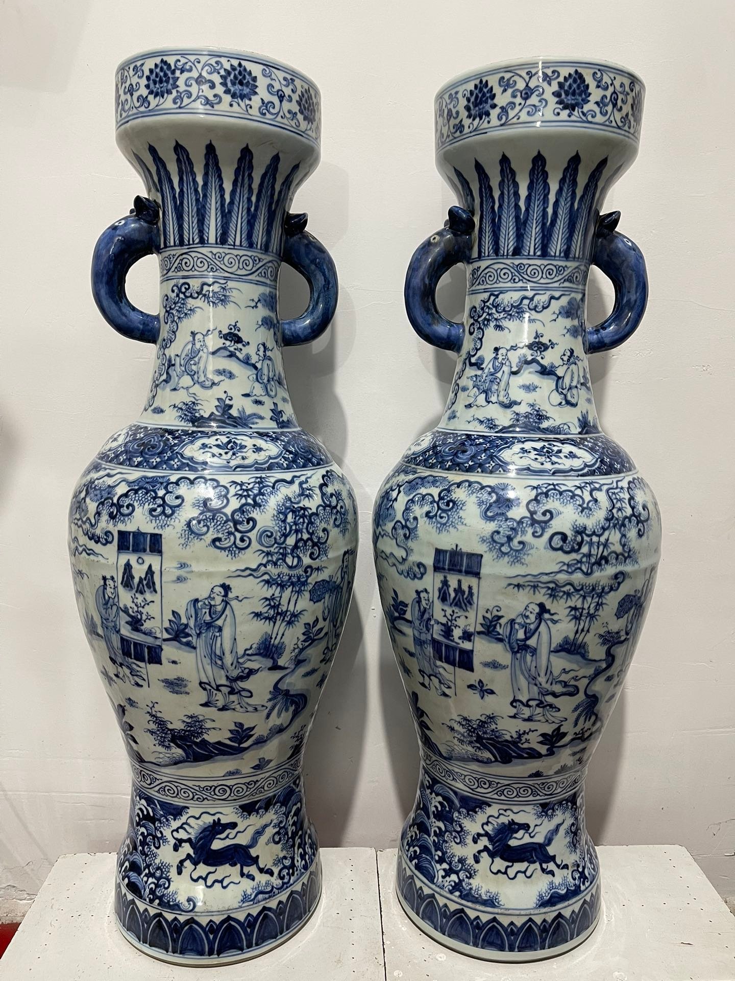 Ming Dynasty blue and white chess calligraphy and painting figure pattern elephant ear vase