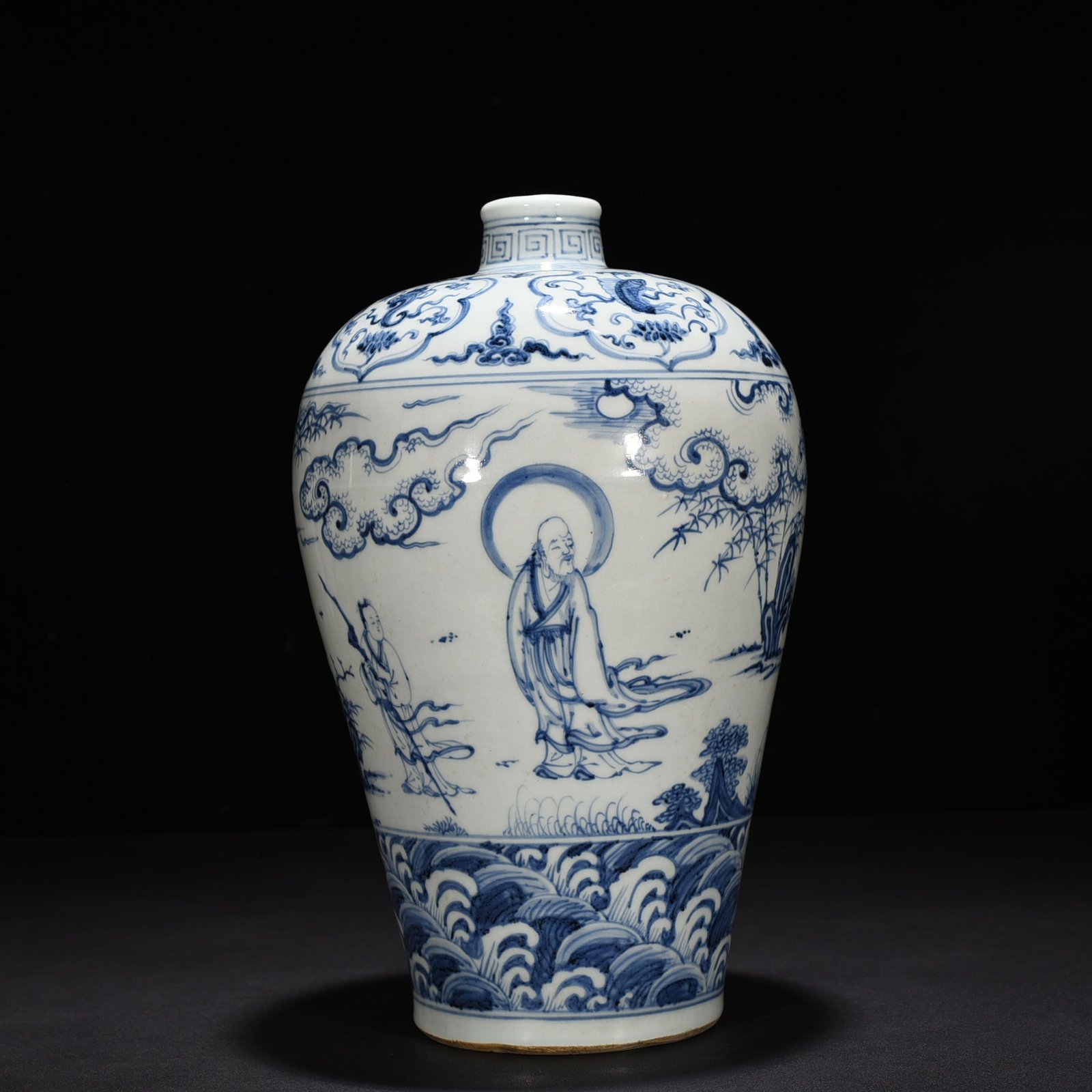 Ming Dynasty Blue and White Visiting Figures Plum Vase