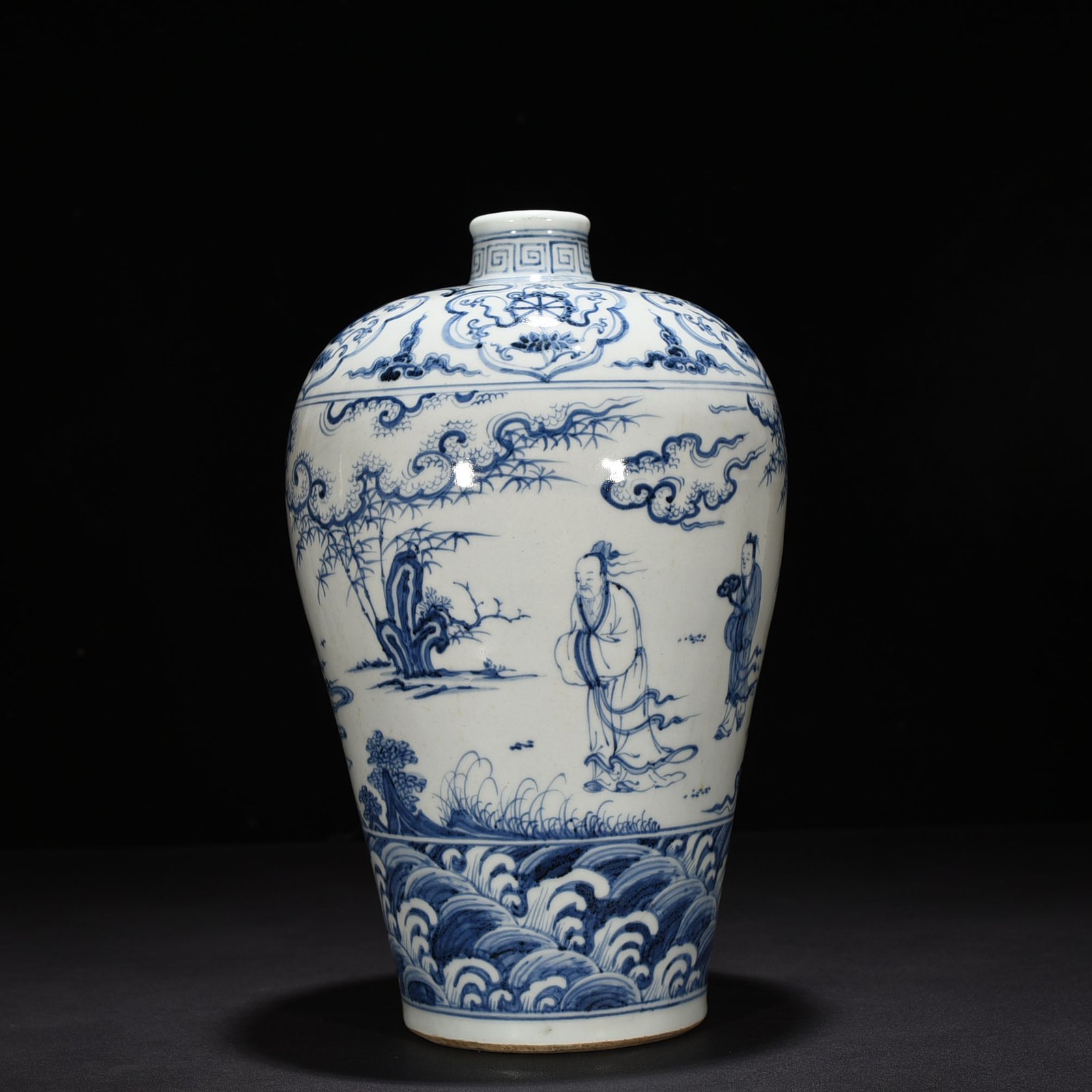 Ming Dynasty Blue and White Visiting Figures Plum Vase