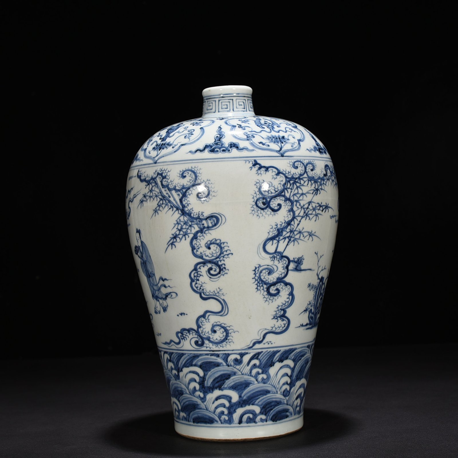 Ming Dynasty Blue and White Visiting Figures Plum Vase