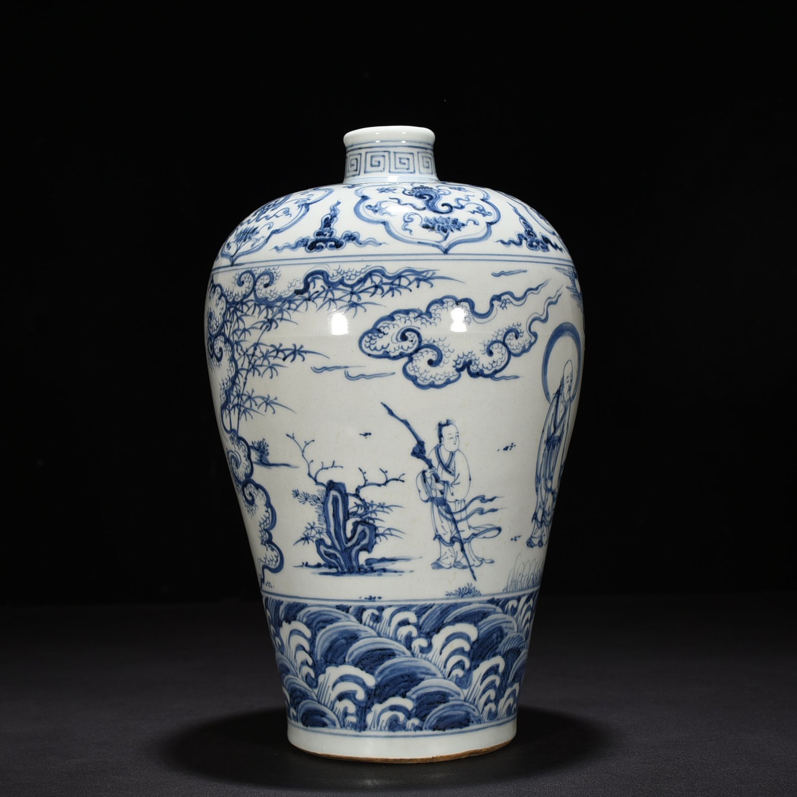 Ming Dynasty Blue and White Visiting Figures Plum Vase