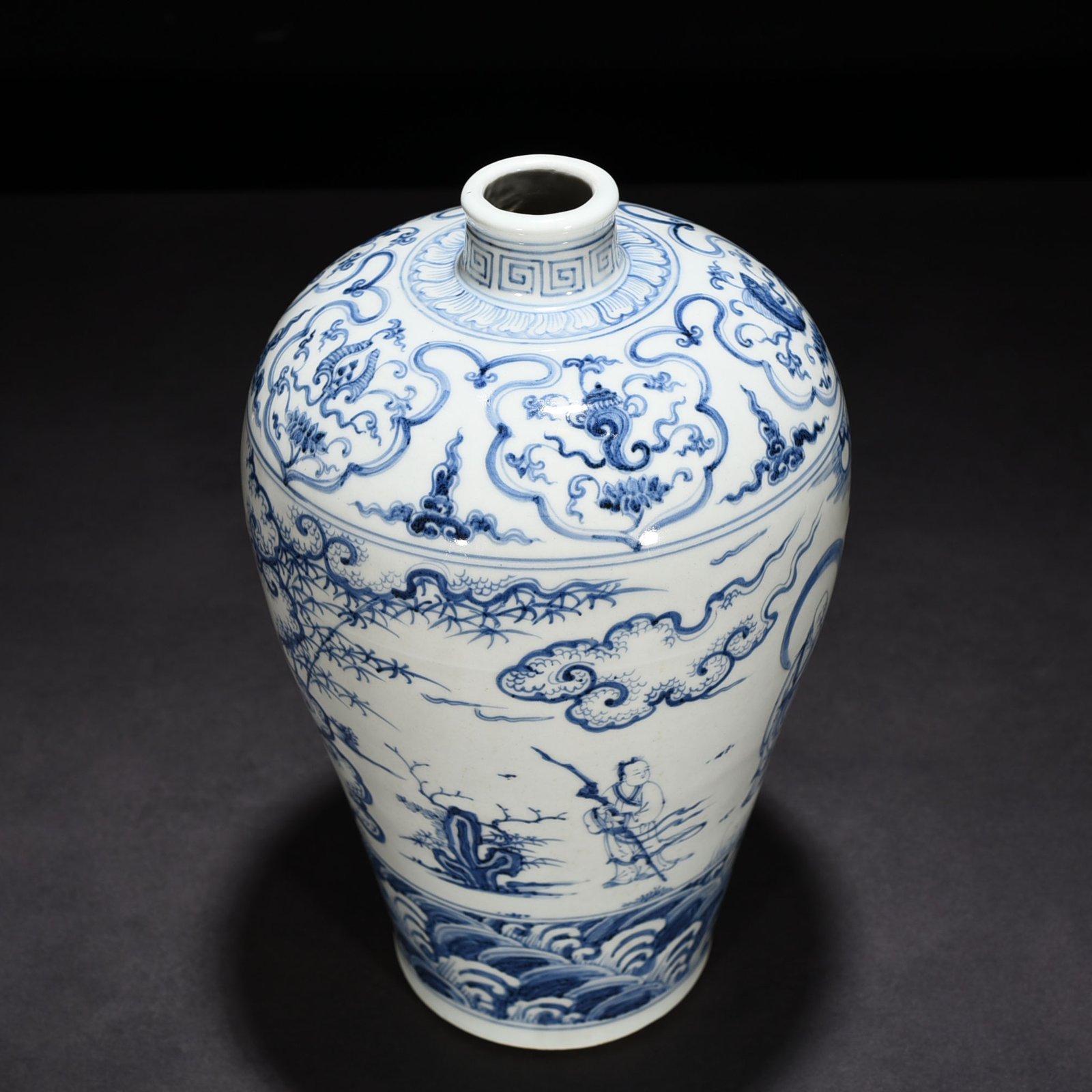 Ming Dynasty Blue and White Visiting Figures Plum Vase