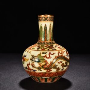 Ming Dynasty Xuande five-color celestial vase with gold dragon and phoenix patterns