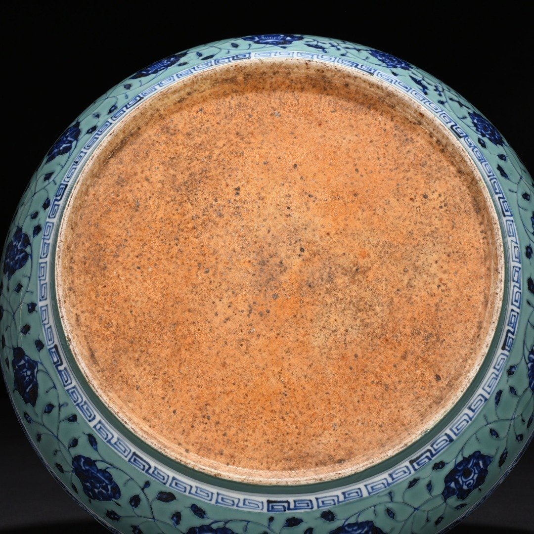 Ming Dynasty Xuande Coral Green Land Blue and White Broken Branch Grape Pattern Plate