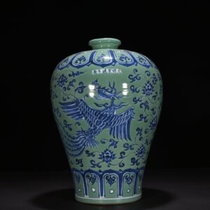 Ming Dynasty Xuande coral green ground blue and white plum vase