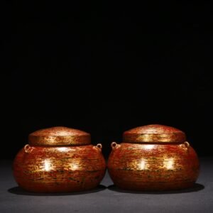 Ming Dynasty Xuande porcelain body large lacquer bronze color three-series lid jar
