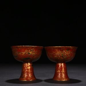 Ming Dynasty Xuande porcelain body large lacquer mother-of-pearl bronze goblet