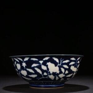 Ming Dynasty Xuande Festival blue glaze bowl with folded branches flowers and fruits