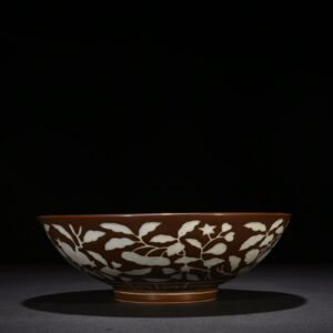 Ming Dynasty Xuande purple gold glaze dice bowl with folded branches