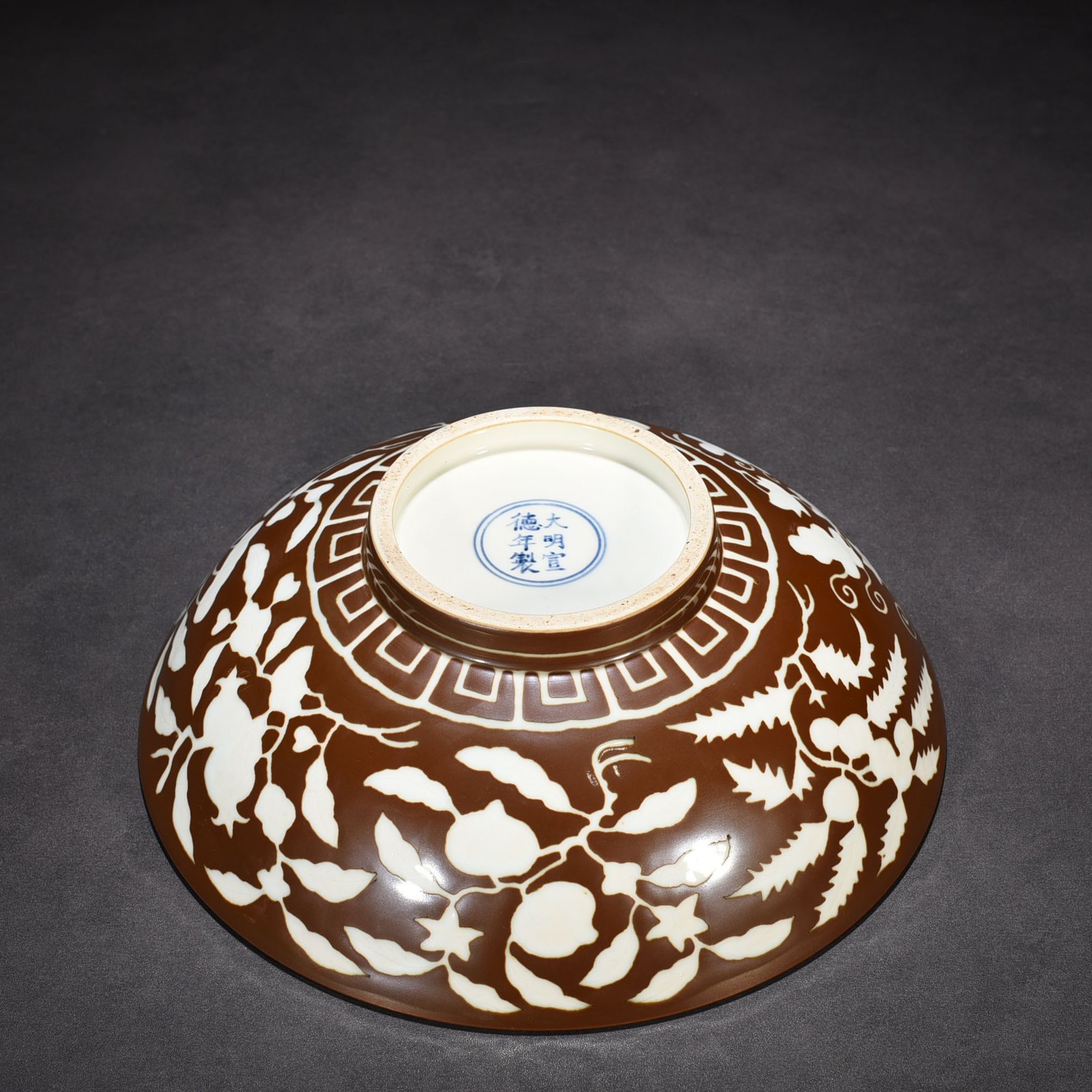 Ming Dynasty Xuande purple gold glaze dice bowl with folded branches