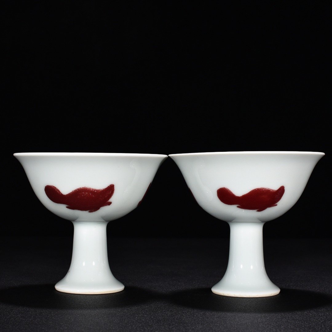 Ming Dynasty Xuande underglaze red three-fish goblet