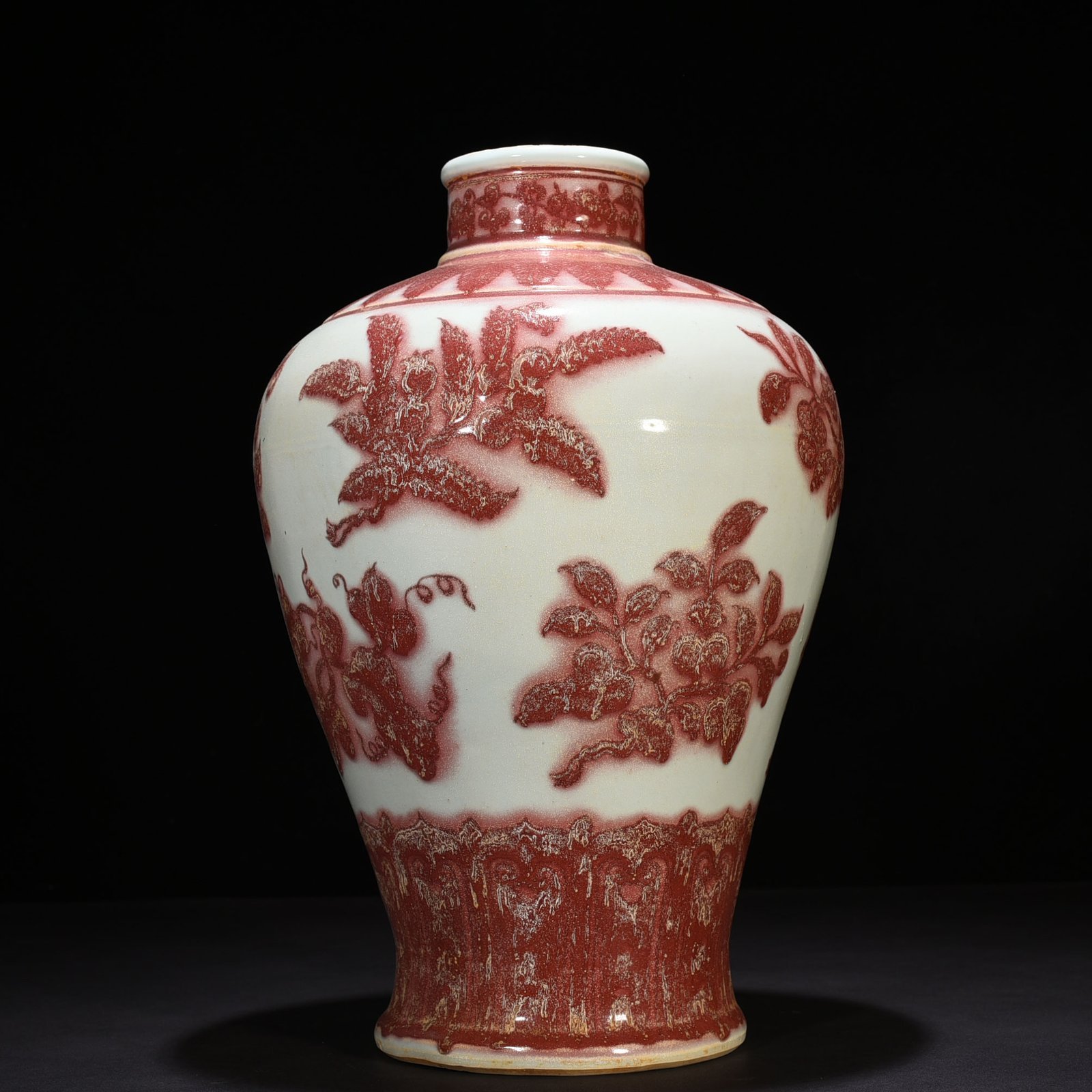 Ming Dynasty Xuande underglaze red plum vase with folded branches
