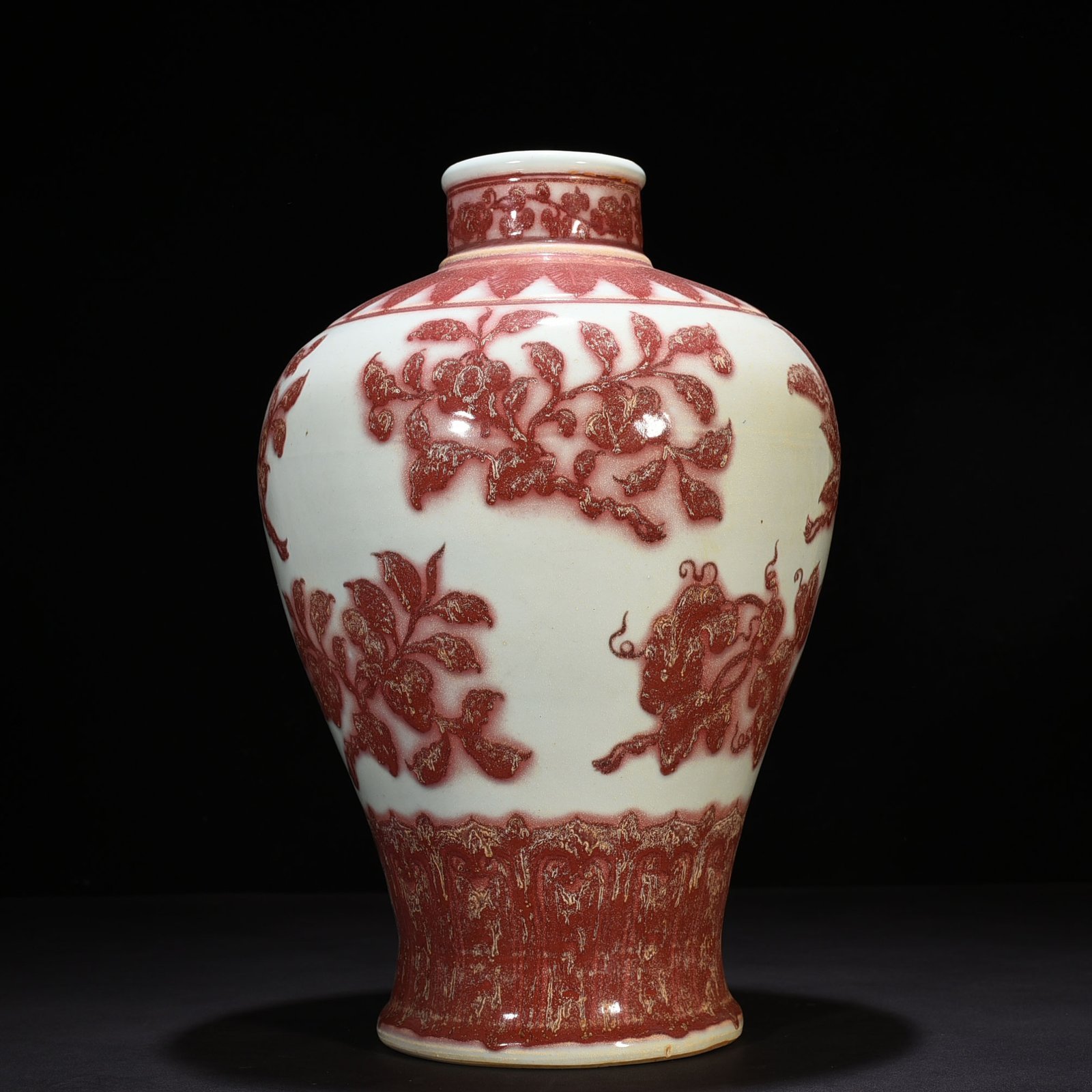 Ming Dynasty Xuande underglaze red plum vase with folded branches
