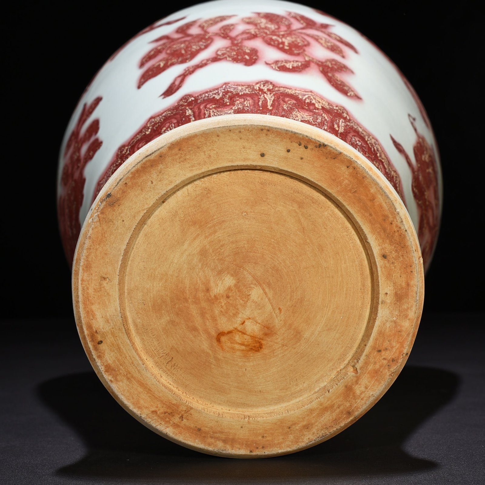 Ming Dynasty Xuande underglaze red plum vase with folded branches