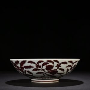 Ming Dynasty Xuande underglaze red dice bowl with folded branches flowers and fruits