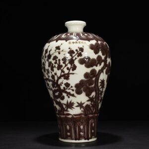 Ming Dynasty Xuande underglaze red pine bamboo and plum vase