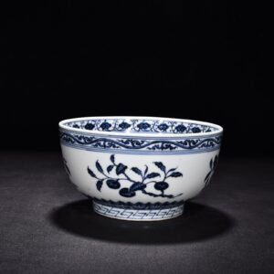 Ming Dynasty Xuande blue and white Arhat bowl with three fruits and flowers
