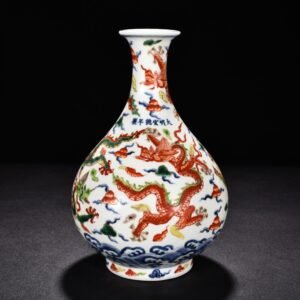 Ming Dynasty Xuande blue and white multicolored five dragon pattern jade pot spring vase