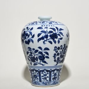 Ming Dynasty Xuande blue and white plum vase with broken branches flowers and fruits
