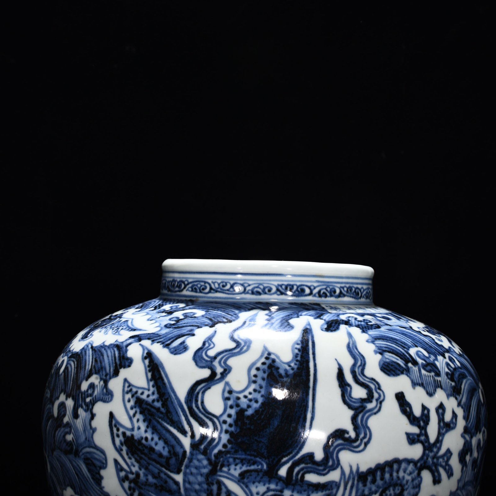 Ming Dynasty Xuande blue and white sea animal pattern jar