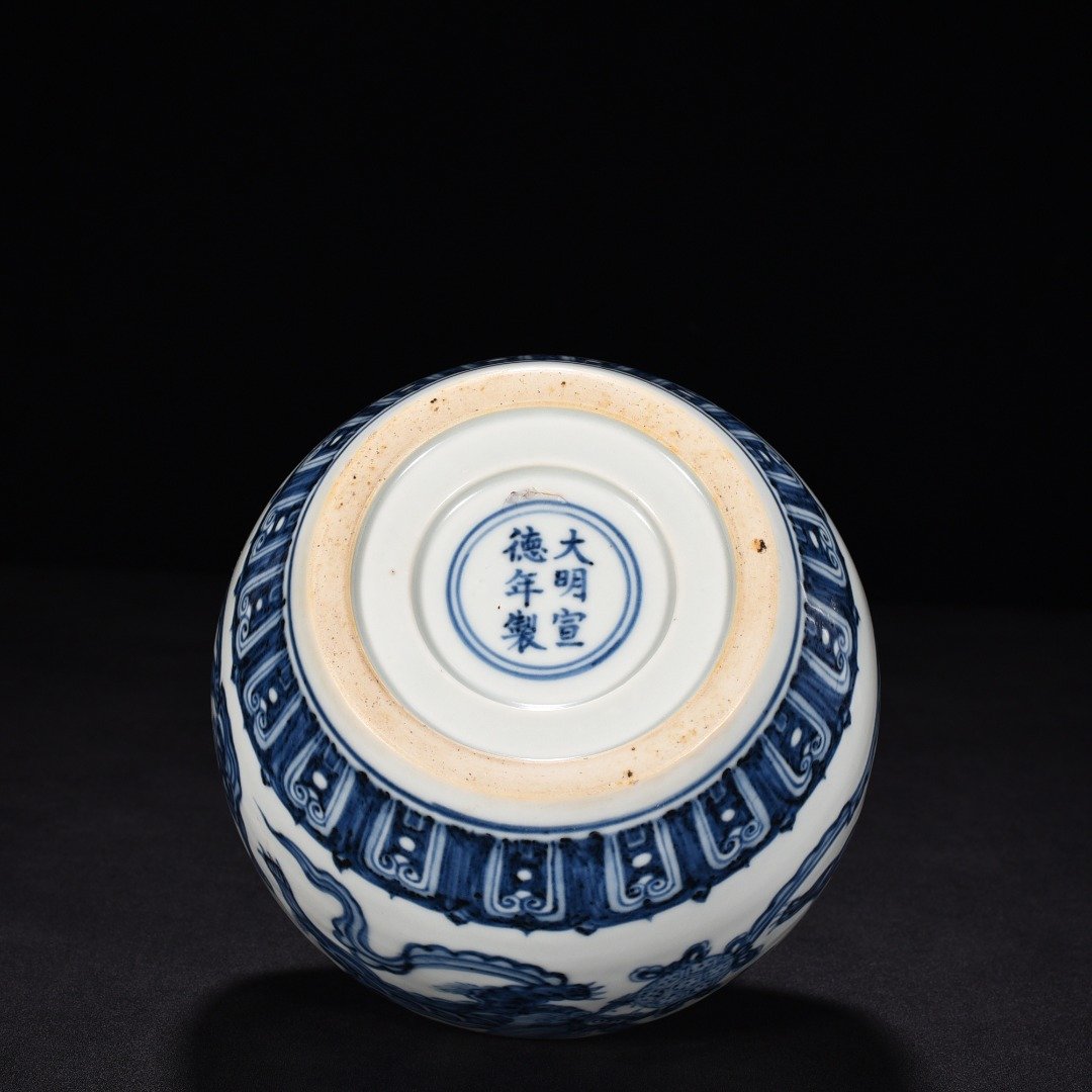 Ming Dynasty Xuande blue and white lion hydrangea jar