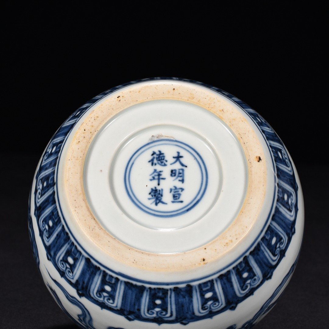 Ming Dynasty Xuande blue and white lion hydrangea jar