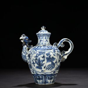 Ming Dynasty Xuande blue and white melon and phoenix pattern phoenix head holding pot
