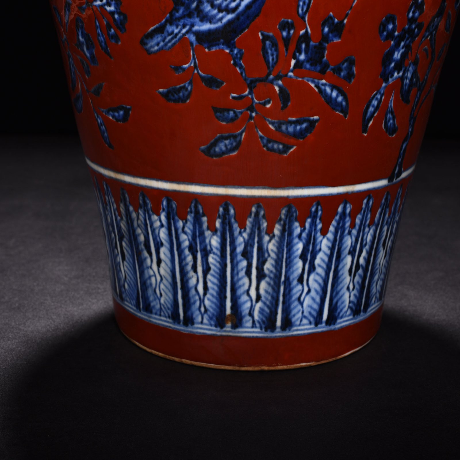 Ming Dynasty Xuande blue and white alum red plum vase with flower and bird