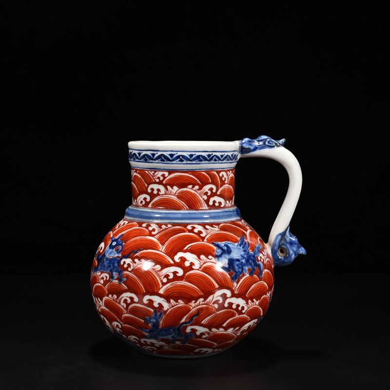 Ming Dynasty Xuande blue and white alum red sea eight monsters and sea animals flower water