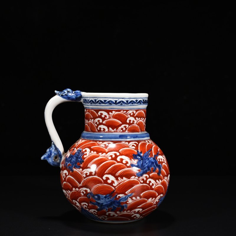 Ming Dynasty Xuande blue and white alum red sea eight monsters and sea animals flower water