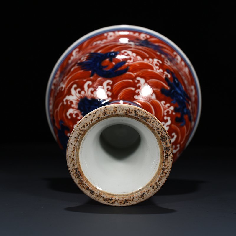 Ming Dynasty Xuande blue and white alum red sea eight monster pattern goblet