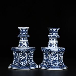 Ming Dynasty Xuande blue and white candlestick with entwining branches and floral pattern
