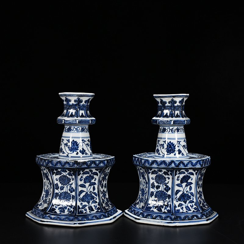 Ming Dynasty Xuande blue and white candlestick with entwining branches and floral pattern
