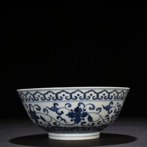 Ming Dynasty Xuande blue and white lotus bowl with Sanskrit holder