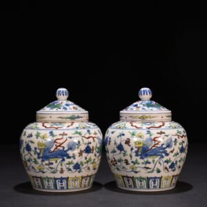 Ming Dynasty Chenghua Doucai Wan Guifei style covered jar with twigs and unicorn