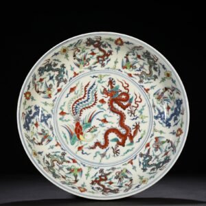 Ming Dynasty Chenghua Doucai colorful nine dragon and nine phoenix pattern dish