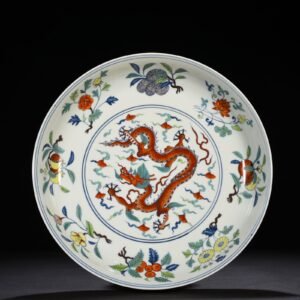 Ming Dynasty Chenghua Dou Cai purple folding branches flowers fruits and dragon pattern dish