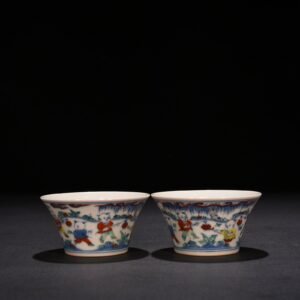 Ming Dynasty Chenghua Dou Colorful Horseshoe Cup with Infant Play Pattern